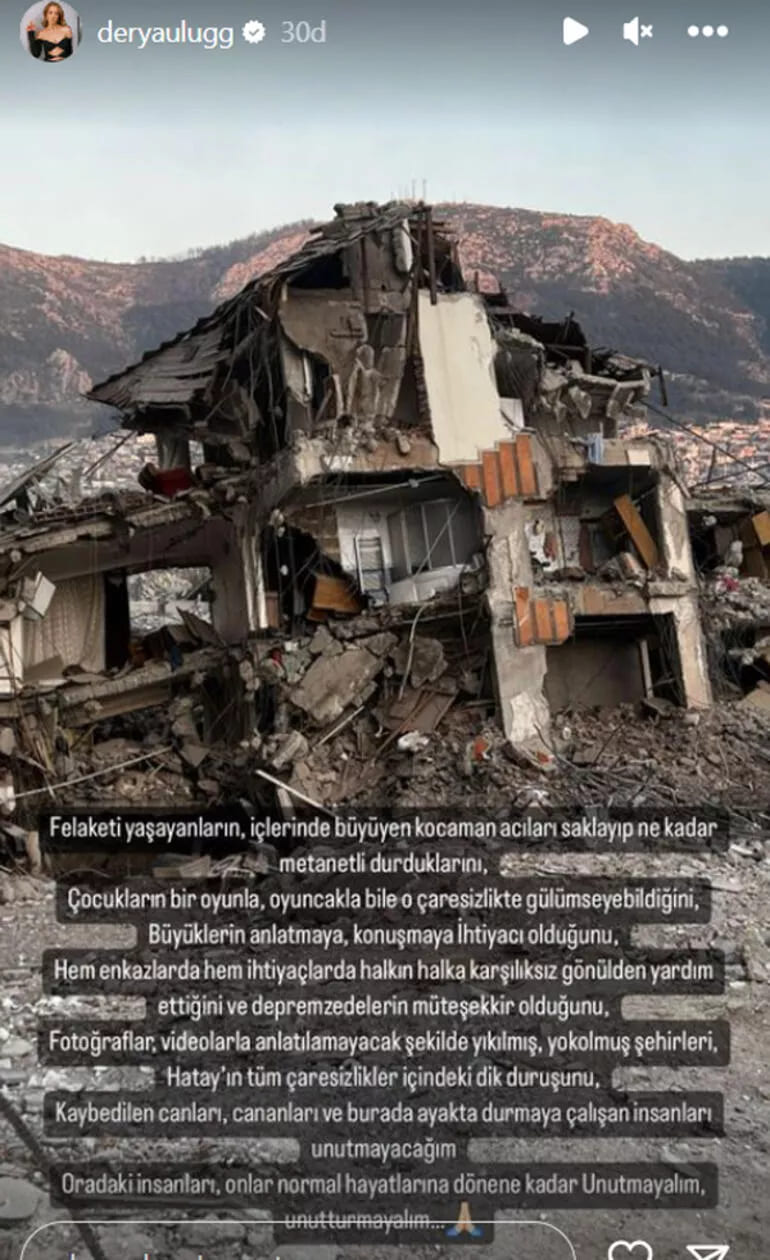 Derya Uluğ’dan duygulandıran deprem paylaşımı
