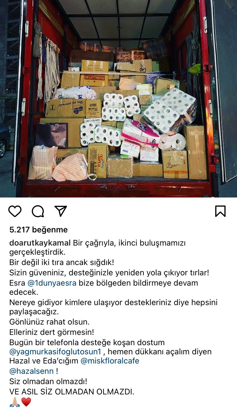 Doğa Rutkay depremzedelere yardım yolladı