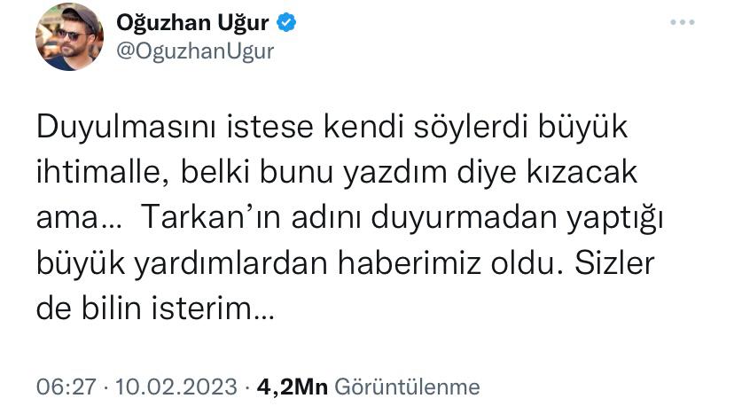 Oğuzhan Uğur Tarkan ı paylaştı Bunu yazdım diye kızacak
