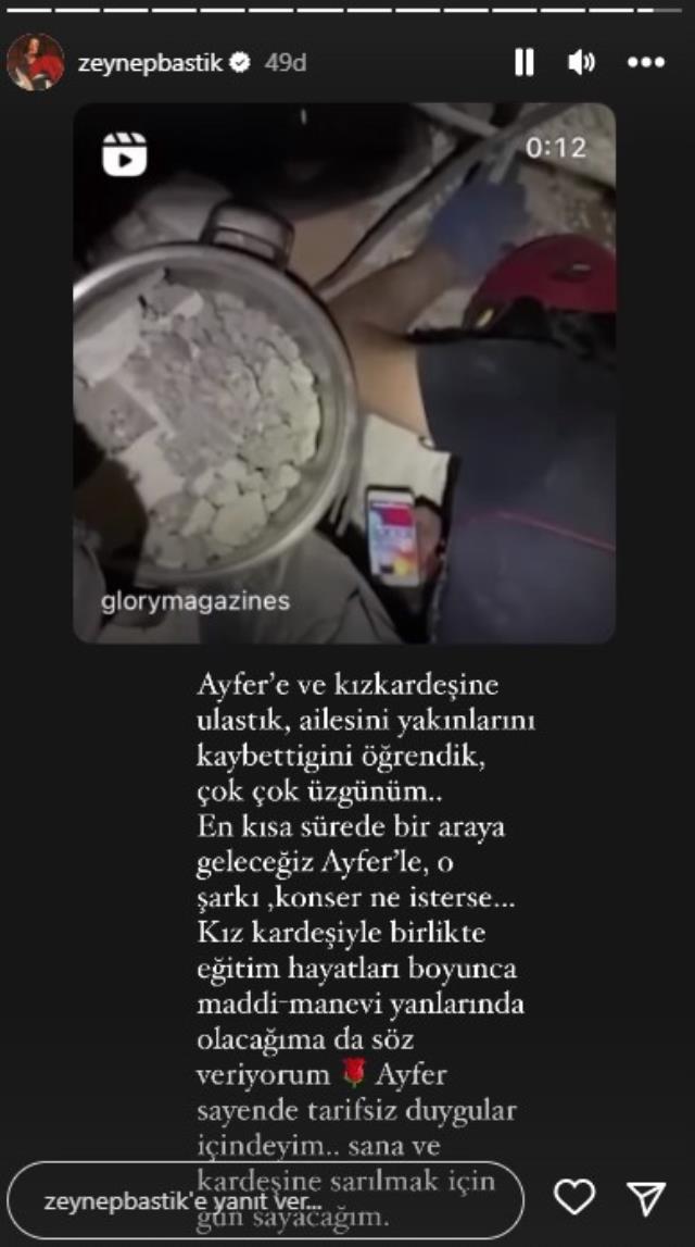 Zeynep Bastık tan enkaz altında şarkısını dinlemek isteyen genç kıza cevap geldi!