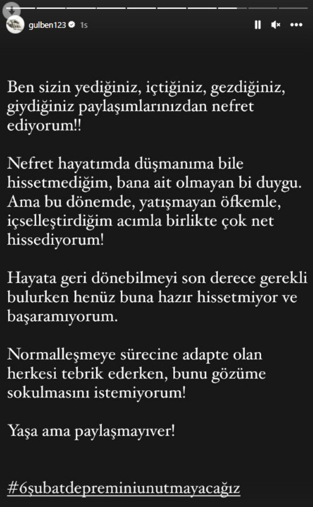 Gülben Ergen, depremin ardından normalleşmeye başlayan insanlara tepki gösterdi! “Paylaşımlarınızdan nefret ediyorum”
