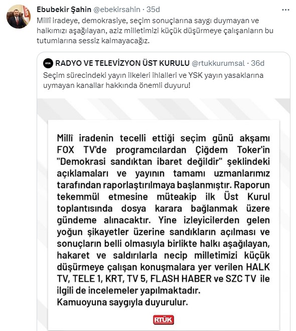 RTÜK, seçimin ardından 6 kanal hakkında inceleme başlattı!