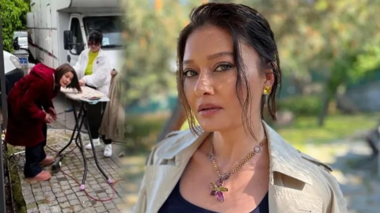 Nurgül Yeşilçay sette saçlarına ütü yaptırdı!