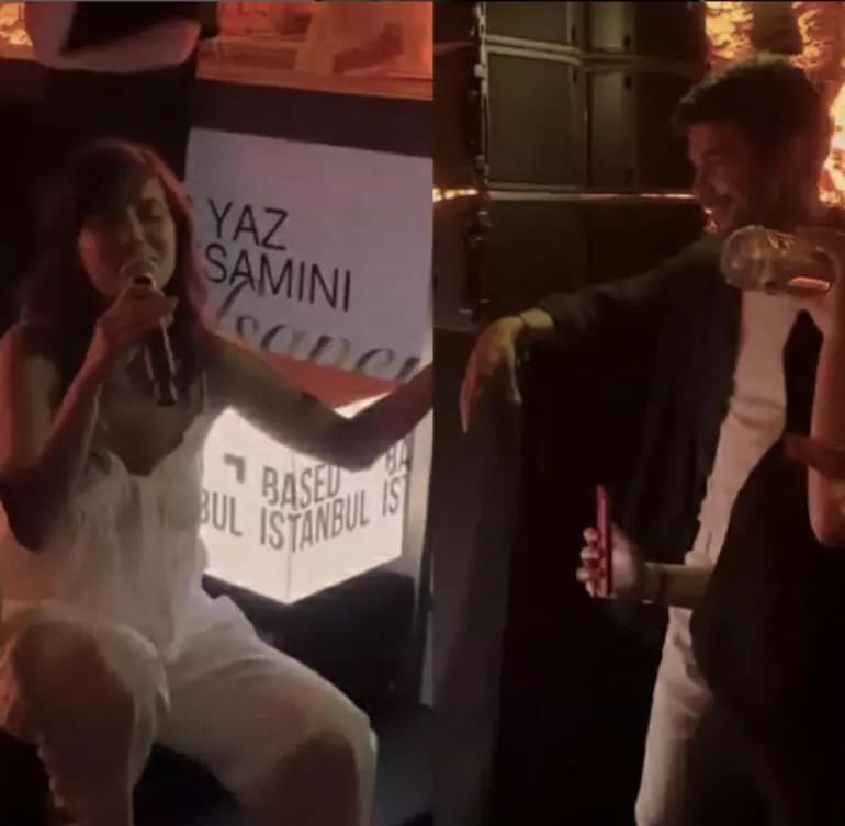 Ünlü oyuncu Pınar Deniz ‘Delikanlım’ şarkısını sahnede seslendirdi! Kaan Yıldırım hayranlıkla izledi
