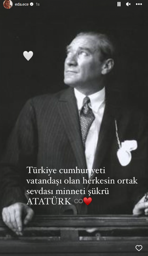 Eda Ece, Mustafa Kemal Atatürk'ün fotoğrafını paylaşarak Disney Plus'a tepki gösterdi